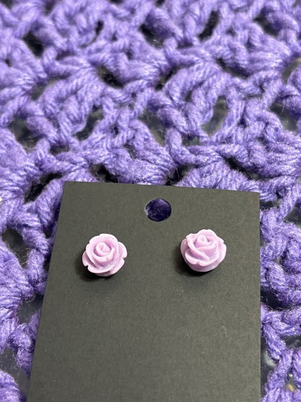 Purple Plastic Rose Stud Earrings 0.5 inch